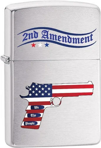 Zippo Encendedor: Pistola de la Segunda Enmienda y Bandera Americana - Cromo Cepillado 79545