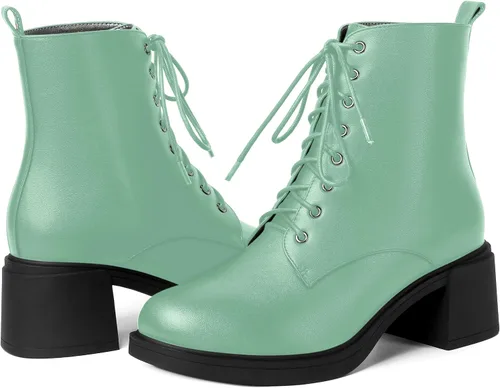 Miniatura 55 de ROSERWISH Botas altas de tacón bajo y grueso para mujer, con cordones, cómodas, modernas, con puntera redonda, de 2.5 pulgadas