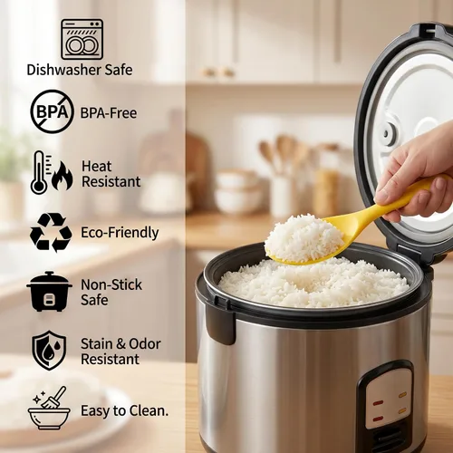 Miniatura 4 de KSENDALO Paquete de 4 cucharas de arroz de silicona, paleta de arroz antiadherente, ecológica/resistente al calor, funciona para arroz/puré de papa