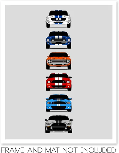 Miniatura 2 de Custom Car Posters Póster hecho a mano compatible con Shelby Mustang GT500 Generations e impresión de Ford Shelby GT500, multicolor, 8 x 10 pulgadas