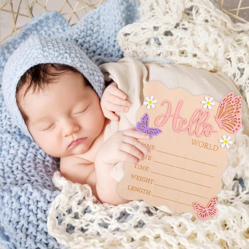 Miniatura 6 de Letrero de bienvenida para bebé, letrero de Hello World para recién nacido, letrero de anuncio de nombre de bebé de nacimiento para niñas