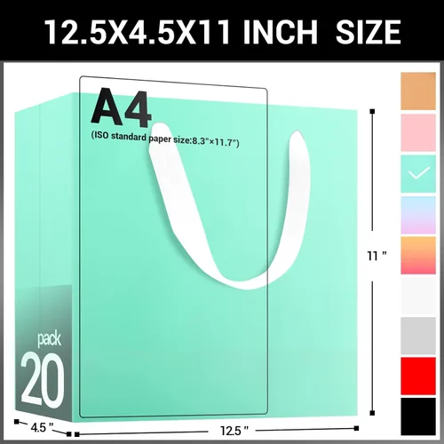 Miniatura 2 de EUSOAR Bolsas de papel kraft con asas, 20 bolsas de papel kraft de 12.5 x 4.5 x 11 pulgadas, bolsas de compras con asa para almuerzo, mercancía, Azul