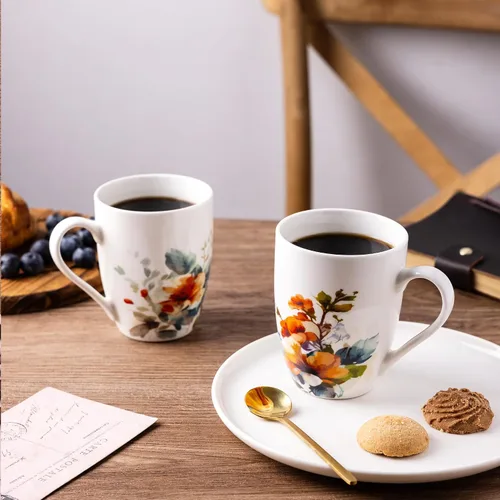 Miniatura 4 de GBhome Juego de 6 tazas de café de 12 onzas, tazas de café de cerámica con flores adhesivas para hombre, mujer, mamá, papá, juego de tazas de café