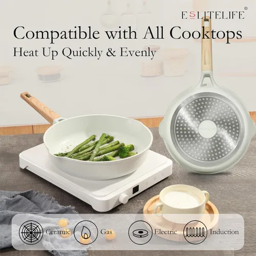 Miniatura 4 de ESLITE LIFE Sartén de cerámica antiadherente, no tóxica para tortilla de huevos, sartenes de cocina compatibles con todas las estufas