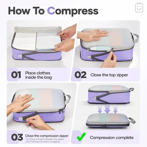 Miniatura 3 de Veken Juego de 11 cubos de compresión para artículos esenciales de viaje, bolsas organizadoras compresibles expandibles grandes para maletas