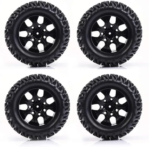 Dilwe Neumáticos de automóvil a control remoto, 4 unidades de neumáticos de goma con patrón en forma de Y con cubos para camión RC escala 1/10 (7
