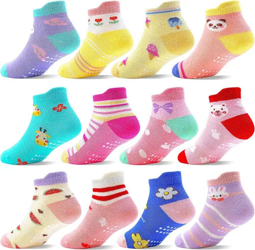 Miniatura 20 de ELUTONG - Calcetines para niños con agarre, antideslizantes, 12 pares para niños, niñas, bebés de 1 a 7 años