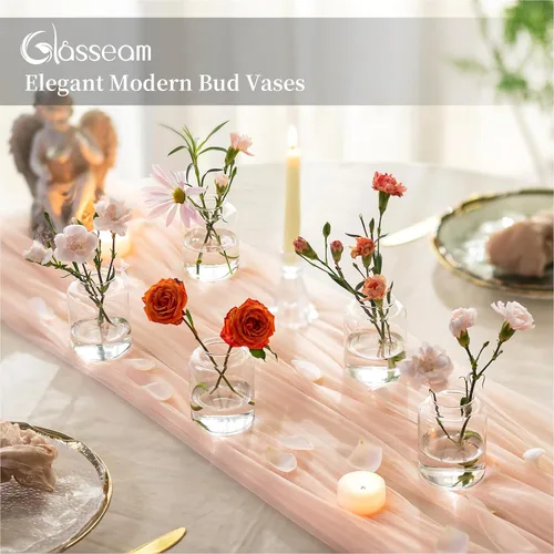 Miniatura 4 de Glasseam Juego de 6 jarrones de cristal para centros de mesa, modernos jarrones pequeños para el hogar, estante de mesa, decoración de fiesta