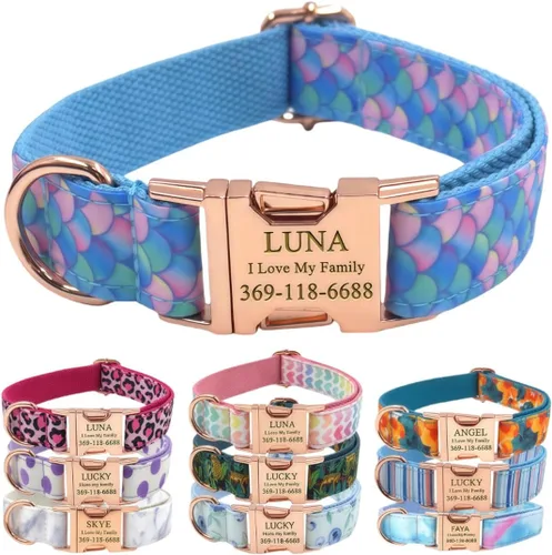Miniatura 26 de PETDURO Collar Personalizado para Perro A cuadros Negro Blanco con Nombre y Teléfono Grabados en Hebilla de Metal Plateado para Perros Grandes