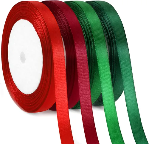 Miniatura 25 de DECYOOL - Cinta de Navidad, 4 rollos de 100 yardas de cintas navideñas para envolver regalos (0.6 in de ancho, rojo, verde, dorado y plateado)