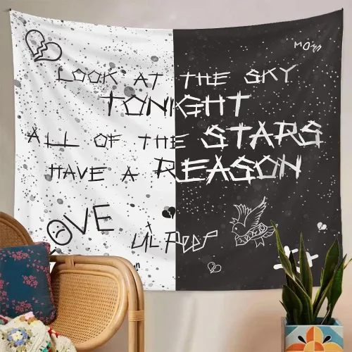 Miniatura 4 de LWZAYS Tapiz de pared de rapero, tapices Lil Peep Juice Wrld, tapiz de estrella blanco y negro para dormitorio residencia estudiantil, decoraciones