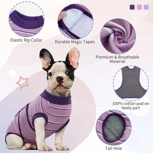 Miniatura 7 de Kuoser - Traje de recuperación para cirugía de perro, traje de recuperación suave y transpirable para perros hembra esterilizados y machos Rayas
