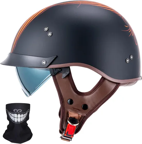 Miniatura 24 de VCOROS - Medio casco para motocicleta F07 de cara abierta, aprobado por DOT VCOROS Medio casco de motocicleta F07 de cara abierta aprobado por DOT