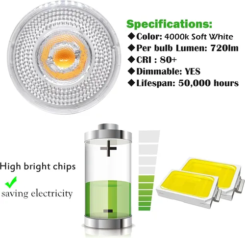 Miniatura 3 de PAR20 Bombilla de luz de inundación, bombillas brillantes de 9 W (equivalente a 90 W), iluminación empotrada, 720 lúmenes, blanco suave de 4000 K