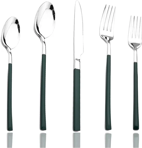 JASHII Juego de cubiertos de 20 piezas, acero inoxidable 18/10, servicio para 4, utensilios de comida, tenedores, cucharas y cuchillos, borde