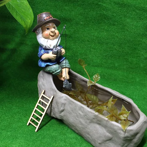 Miniatura 5 de Estatua de gnomo de jardín, estatua de pesca enana, adornos de escultura de resina, elfo, césped, figuras interiores y exteriores (gnomo)