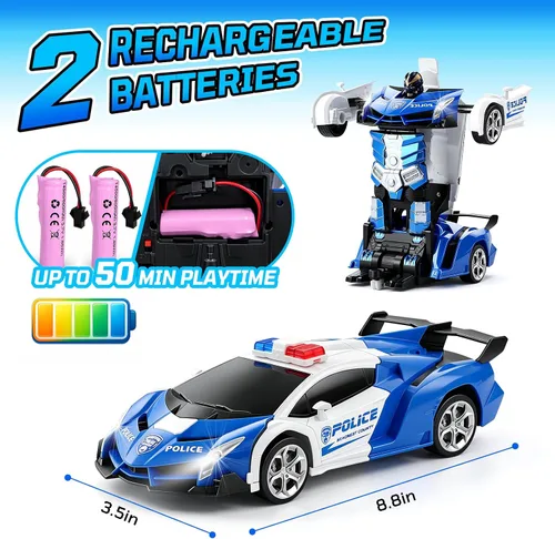 Miniatura 6 de FIGROL - Transform RC, auto-robot, control remoto, 2.4G, juguete, transformación de auto a robot con un botón y velocidad de derrape de 360, escala