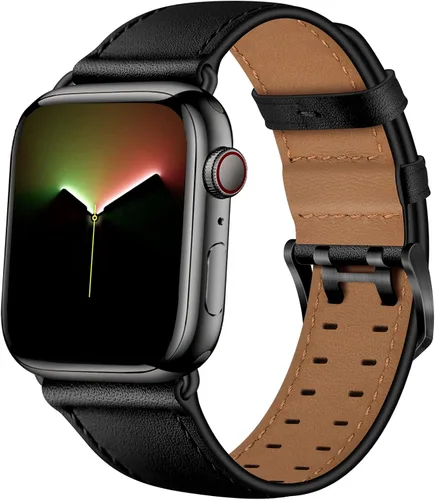 Miimall Compatible con Apple Watch Leather Band Series 7 SE 6 5 4 3 2 1, mujeres y hombres, correa de repuesto de cuero genuino vintage para Apple