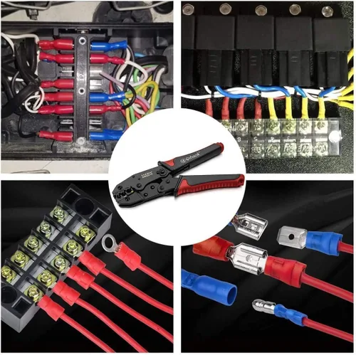 Miniatura 7 de Herramienta crimpadora de cables Qibaok Ratcheting Conectores de terminales de alambre aislado Herramienta de prensado para AWG22-10