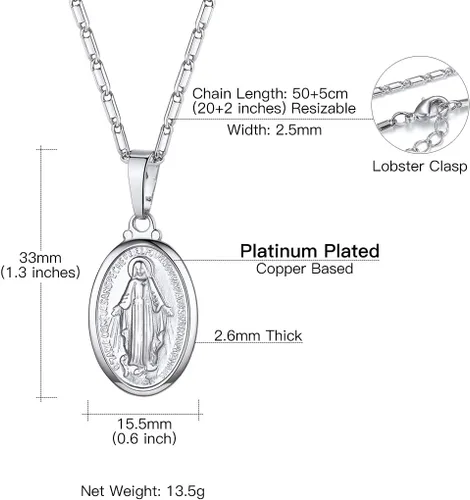 Miniatura 6 de Suplight 925 Stelring - Collar de plata virgen maría, joyería cristiana, medallón ovalado, collar con colgante (con caja de regalo)