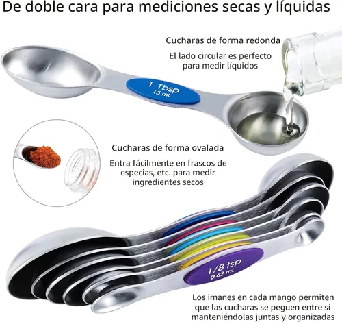 Miniatura 3 de TILUCK Juego de tazas medidoras y cucharas medidoras magnéticas, tazas medidoras de acero inoxidable, 6 cucharas medidoras de acero inoxidable