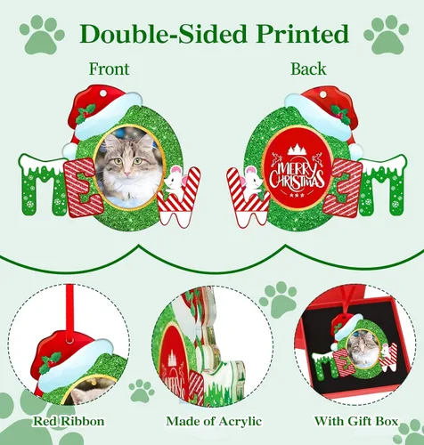 Miniatura 2 de Whatsign Adornos de marco de fotos de gatos, decoración de recuerdo colgante de Navidad para árbol de Navidad, adornos personalizados para gatos