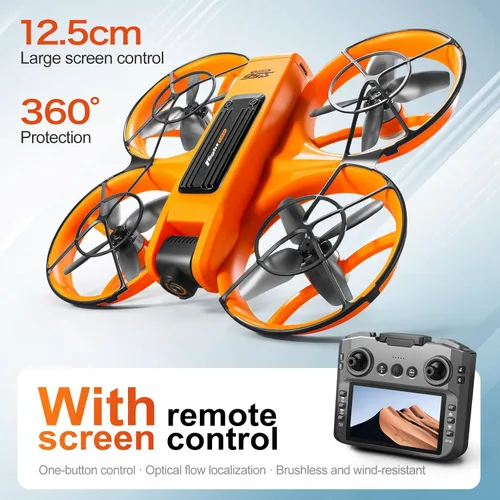 Miniatura 6 de Avión teledirigido RC con pantalla en el controlador (12.5 cm), cámara dual UHD, motor sin escobillas, posicionamiento por flujo óptico, protección