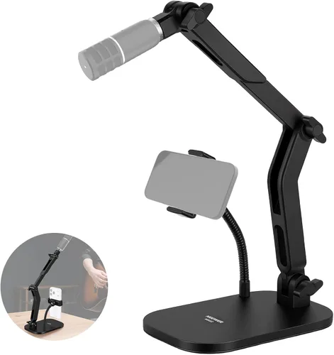 Miniatura 9 de NEEWER Soporte para micrófono, soporte de micrófono amortiguado de perfil bajo, soporte de escritorio con brazo de pluma con cabezal de bola