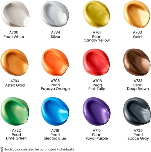 Miniatura 2 de ARTEZA Juego de pintura acrílica metálica, 12 colores, tubos de 0.74 onzas líquidas, pintura brillante de alta viscosidad para lienzo, madera, roca