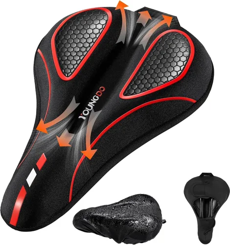 Miniatura 8 de YOUNGDO Cojín de asiento de bicicleta con funda impermeable, almohadilla de asiento de bicicleta de gel para sillín estrecho, absorción de golpes