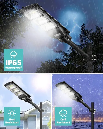 Miniatura 7 de Lovus Paquete de 2 luces LED solares de 3600 W, IP65 impermeable con sensor de movimiento solar para exteriores, luces de seguridad de inundación