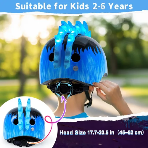 Miniatura 4 de Casco de bicicleta para niños pequeños con luces LED, casco para niños varones de 3 a 8 años, cascos de bicicleta ajustables para niños pequeños Azul