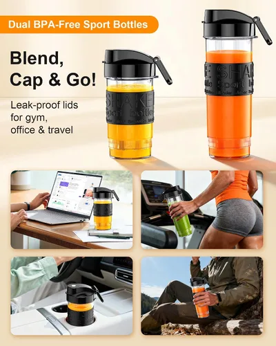 Miniatura 5 de Licuadora de batidos, licuadora personal de 650 W para batidos y licuados con taza molinillo y 2 tazas portátiles sin BPA (20 onzas + 14 onzas)
