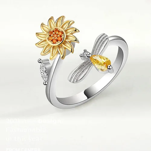 Miniatura 6 de Nuevo anillo giratorio de girasol para mujer