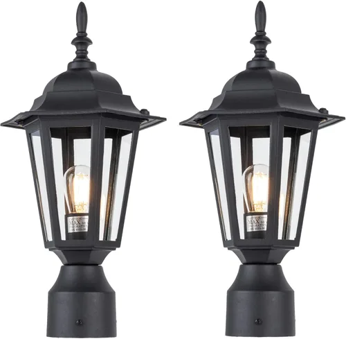 Miniatura 8 de LIT-PaTH Lámpara de poste para exteriores de 16 pulgadas, farol de poste exterior con vidrio transparente, iluminación de poste de aluminio cableado