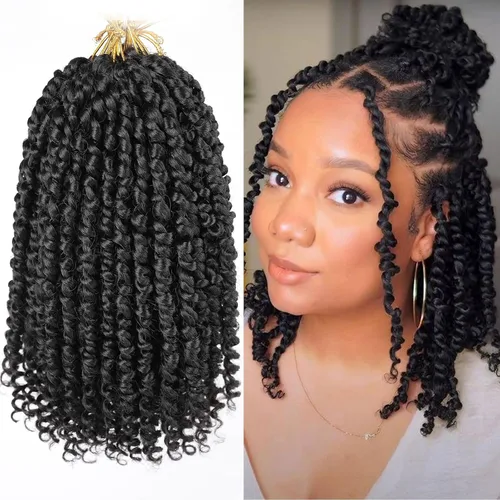 Leeven Paquete de 8 paquetes de cabello de ganchillo pret wisted Passion Twist de 10 pulgadas, color negro natural, extensiones de cabello corto