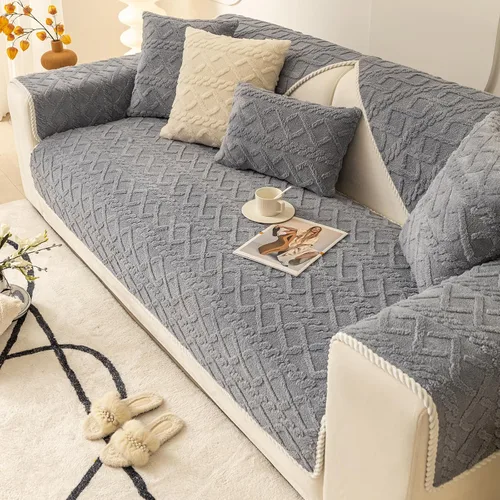 Miniatura 8 de vctops Fundas de sofá de jacquard geométrico de lujo para sofá de granja, funda neutra antideslizante para sofá seccional, funda suave y cálida