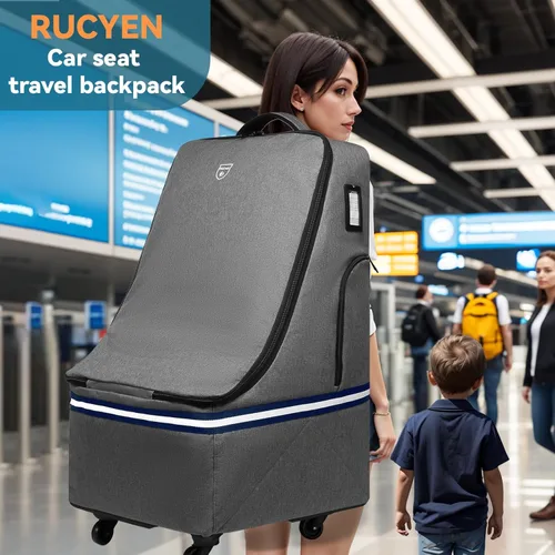 Miniatura 6 de RUCYEN Bolsa de viaje con ruedas para asiento de automóvil, mochila de viaje acolchada para avión, bolsa de viaje grande y duradera con 4 ruedas