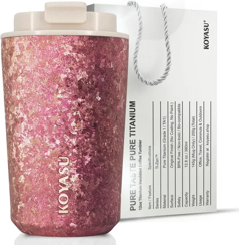 Miniatura 10 de KOYASU Ti-Zen - Taza de café de viaje de titanio puro, 12 onzas, vaso de café aislado a prueba de fugas con tapa roscada con sello roscado, sin