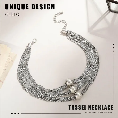 Miniatura 2 de Sixexey Collares de plata en capas con borlas, collar de cadena geométrica esfera, accesorios para mujer