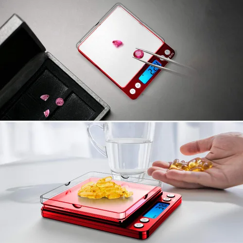 Miniatura 2 de AMIR Báscula digital de cocina mejorada, 17.76 oz de bolsillo para joyas, báscula de alimentos para cocinar con pantalla LCD retroiluminada, 2 Rojo