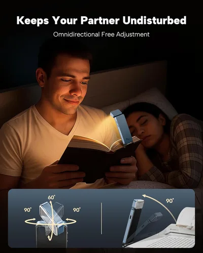 Miniatura 4 de 86lux Luz de Libro, Luz de Lectura LED Recargable con Clip para Uso en Cama y Noche - 3 Temperaturas de Color con Atenuación Continua, Diseño de Azul