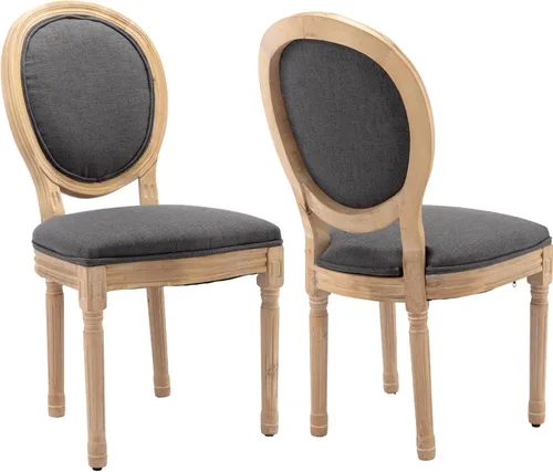 Miniatura 73 de Juego de 2 sillas de comedor de campo francés, sillas de comedor de madera de granja beige, silla de comedor con respaldo tejido con cojín tapizado