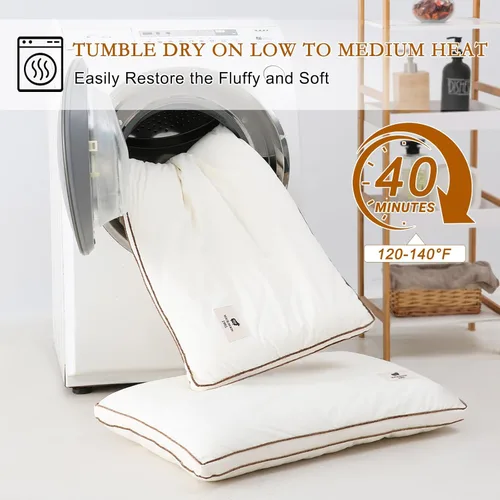 Miniatura 6 de YOUR MOON Almohada suave de lana orgánica tamaño Queen, almohada de lana plana y fina para dormir, almohadas de cama bajas para dormir de espalda