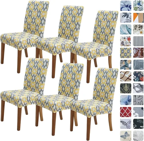 Miniatura 54 de SPRINGRICO Paquete de 6 fundas blancas para sillas de comedor, fundas elásticas para sillas de comedor con diseño floral, de elastano lavable