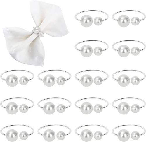 Miniatura 10 de KPOSIYA Servilleteros de perlas – Juego de 12 servilleteros dorados para servilleteros de mesa para mesa de comedor, suministros de Navidad, boda
