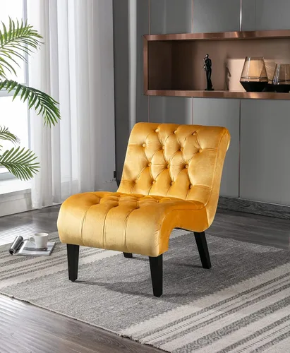 Miniatura 10 de Sillón decorativo de terciopelo para sala de estar, silla de ocio moderna con respaldo copetudo, silla auxiliar sin brazos para interiores, silla