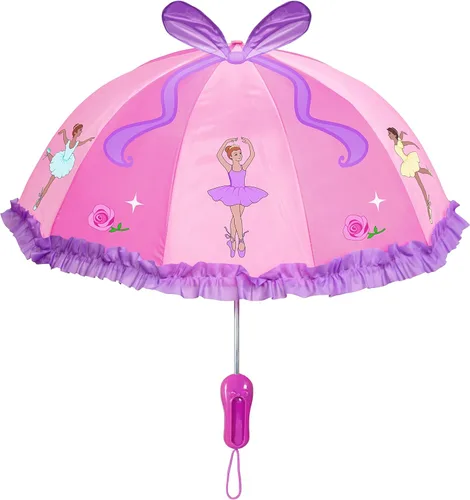 Kidorable Paraguas de bailarina rosa para niñas con divertidos bailarines de ballet, cinta emergente, mango de zapato de punta