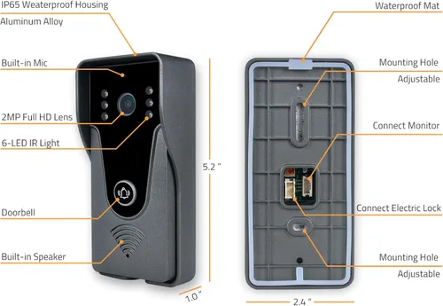 Miniatura 7 de Sistema de intercomunicador de puerta de vídeo IP inalámbrico, monitor WiFi de 7 pulgadas con cámara de puerta HD metálica (alimentación por cable)