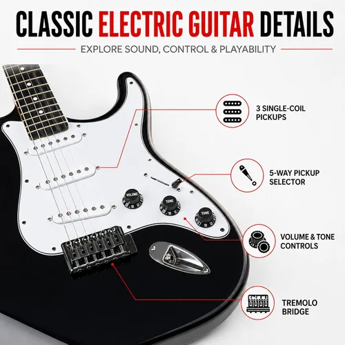 Miniatura 4 de LyxPro Kit completo de guitarra eléctrica de 39 pulgadas para principiantes, tamaño completo con amplificador de 20 W, el paquete incluye todos